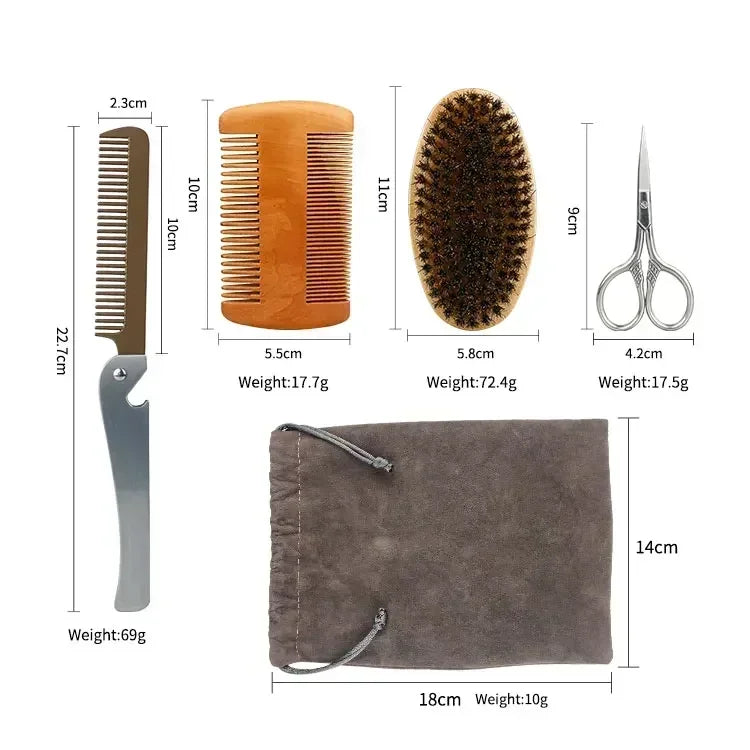 Boar Bristle Wood Beard Brush Kits With Gift Bag