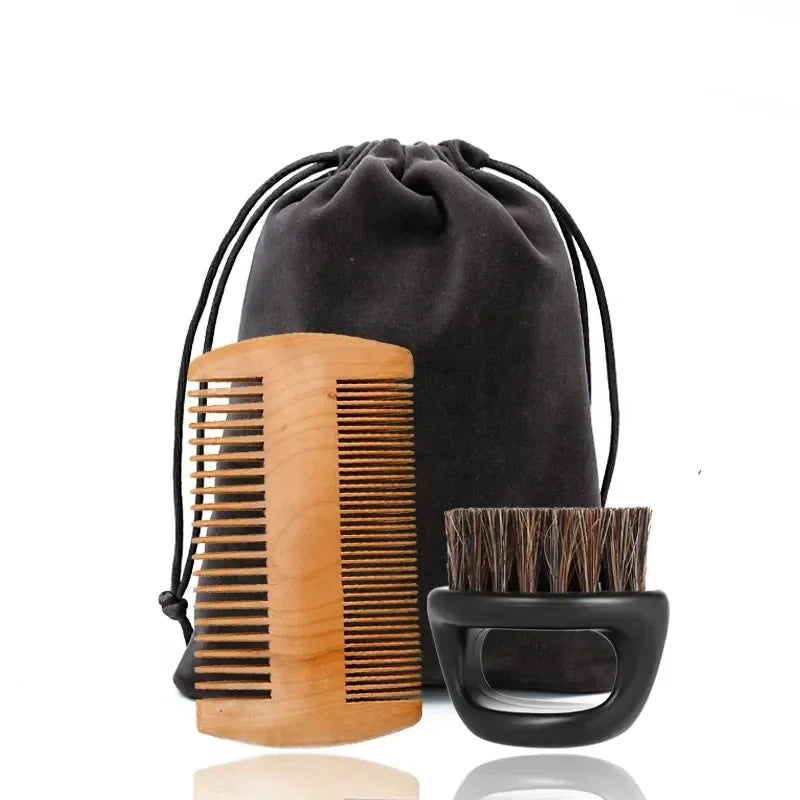 Boar Bristle Wood Beard Brush Kits With Gift Bag