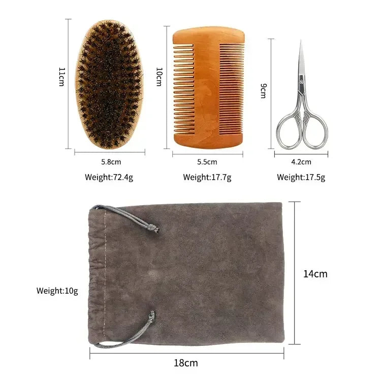 Boar Bristle Wood Beard Brush Kits With Gift Bag