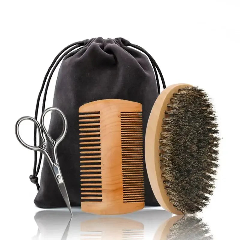Boar Bristle Wood Beard Brush Kits With Gift Bag