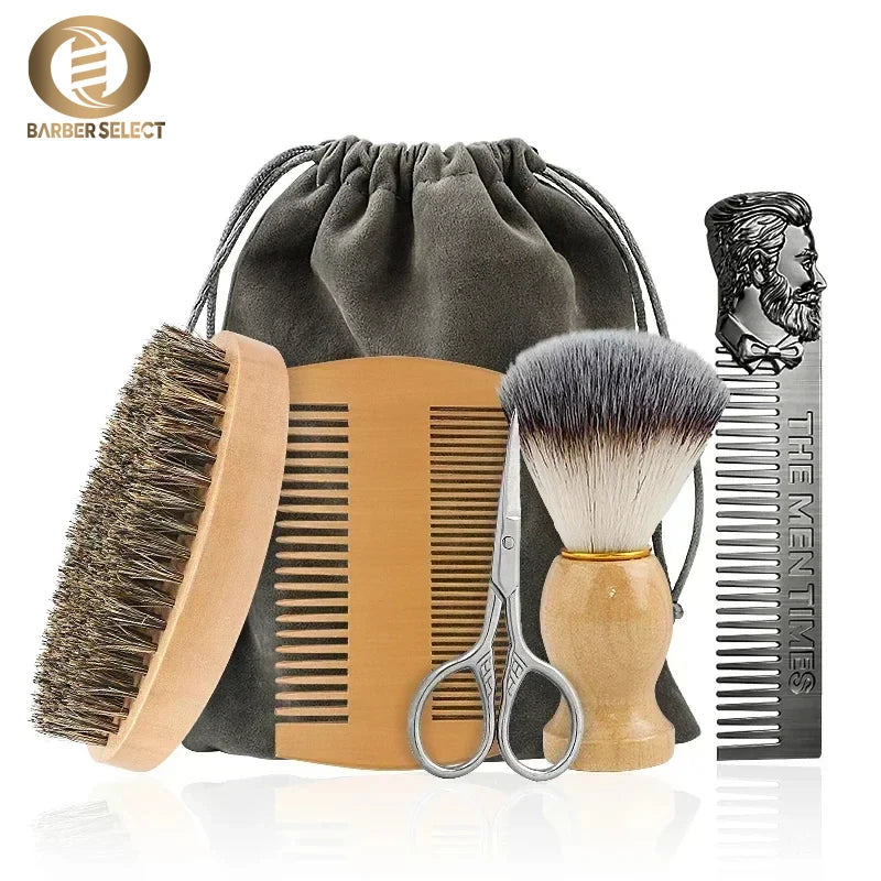 Boar Bristle Wood Beard Brush Kits With Gift Bag
