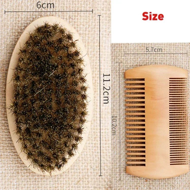 Boar Bristle Wood Beard Brush Kits With Gift Bag