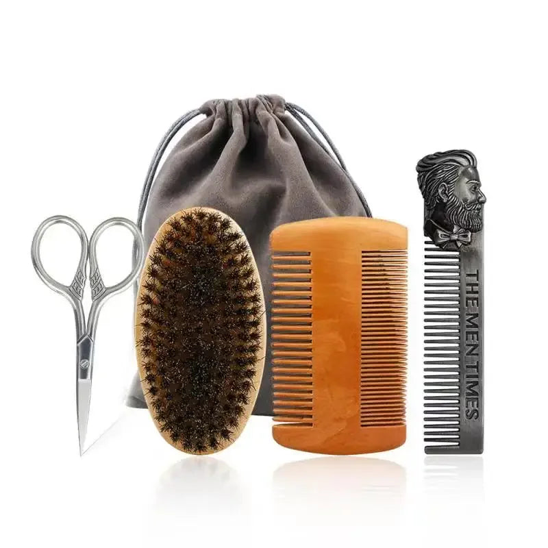 Boar Bristle Wood Beard Brush Kits With Gift Bag