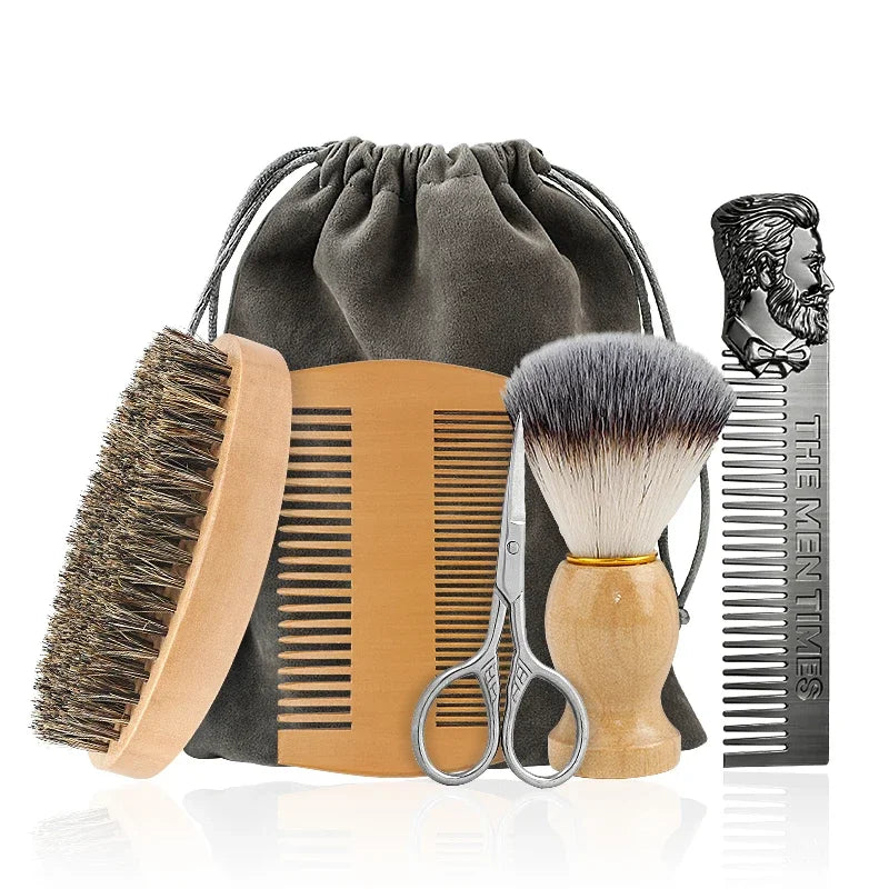 Boar Bristle Wood Beard Brush Kits With Gift Bag