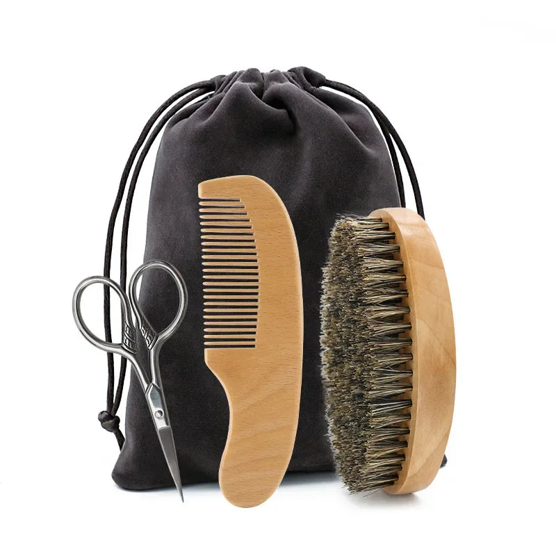 Boar Bristle Wood Beard Brush Kits With Gift Bag