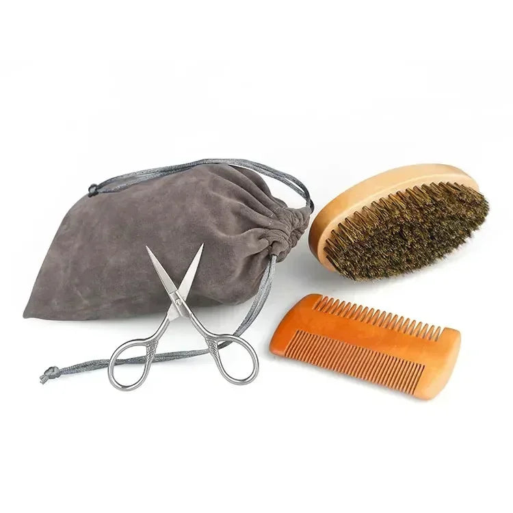 Boar Bristle Wood Beard Brush Kits With Gift Bag