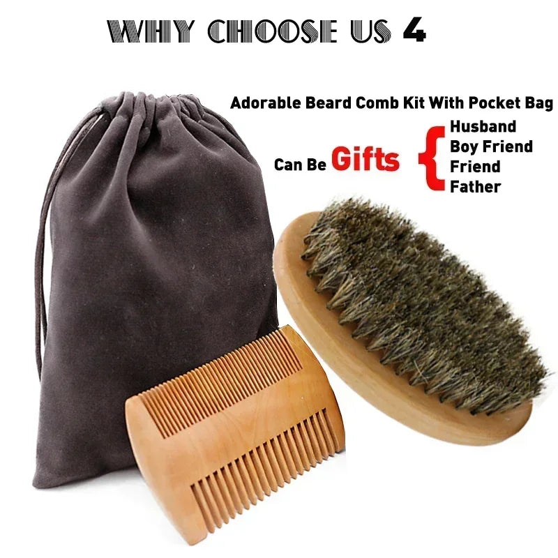 Boar Bristle Wood Beard Brush Kits With Gift Bag