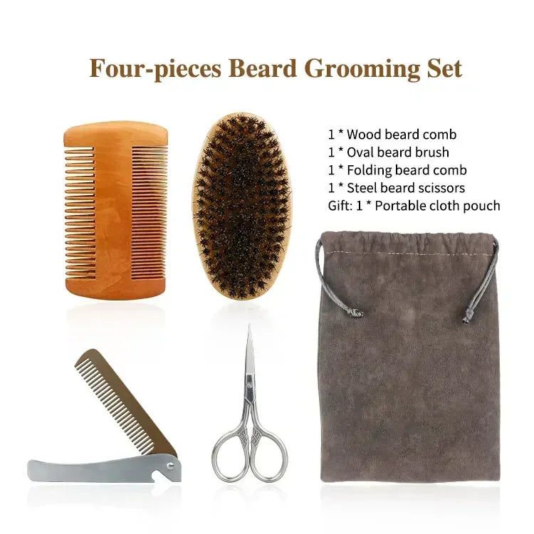 Boar Bristle Wood Beard Brush Kits With Gift Bag