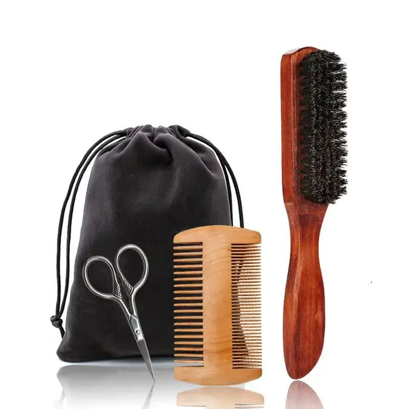 Boar Bristle Wood Beard Brush Kits With Gift Bag