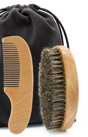 Boar Bristle Wood Beard Brush Kits With Gift Bag
