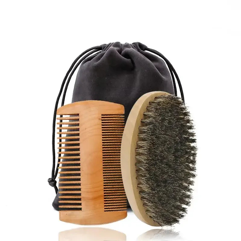 Boar Bristle Wood Beard Brush Kits With Gift Bag