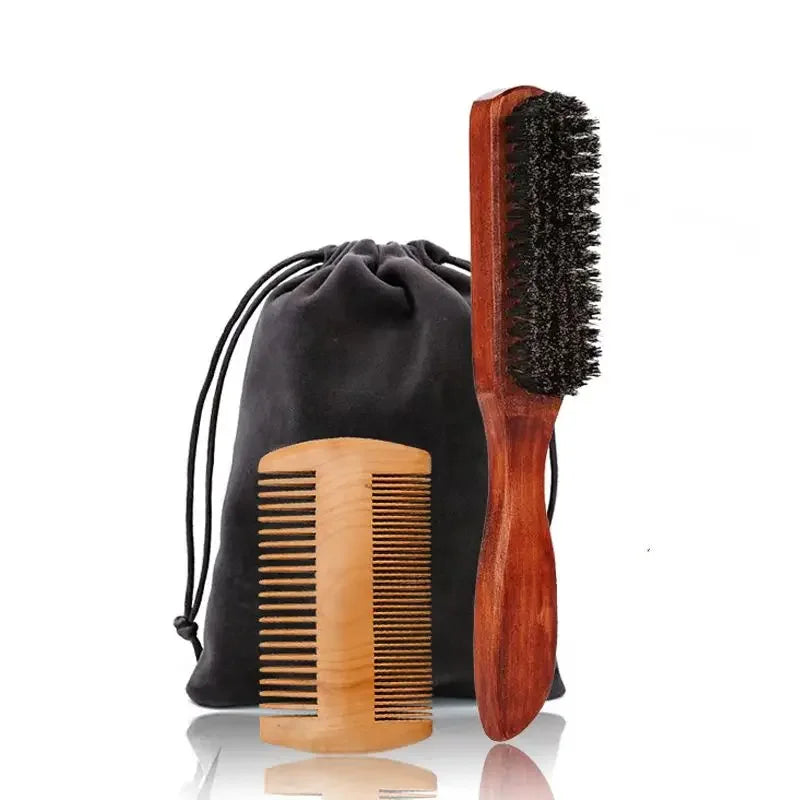 Boar Bristle Wood Beard Brush Kits With Gift Bag