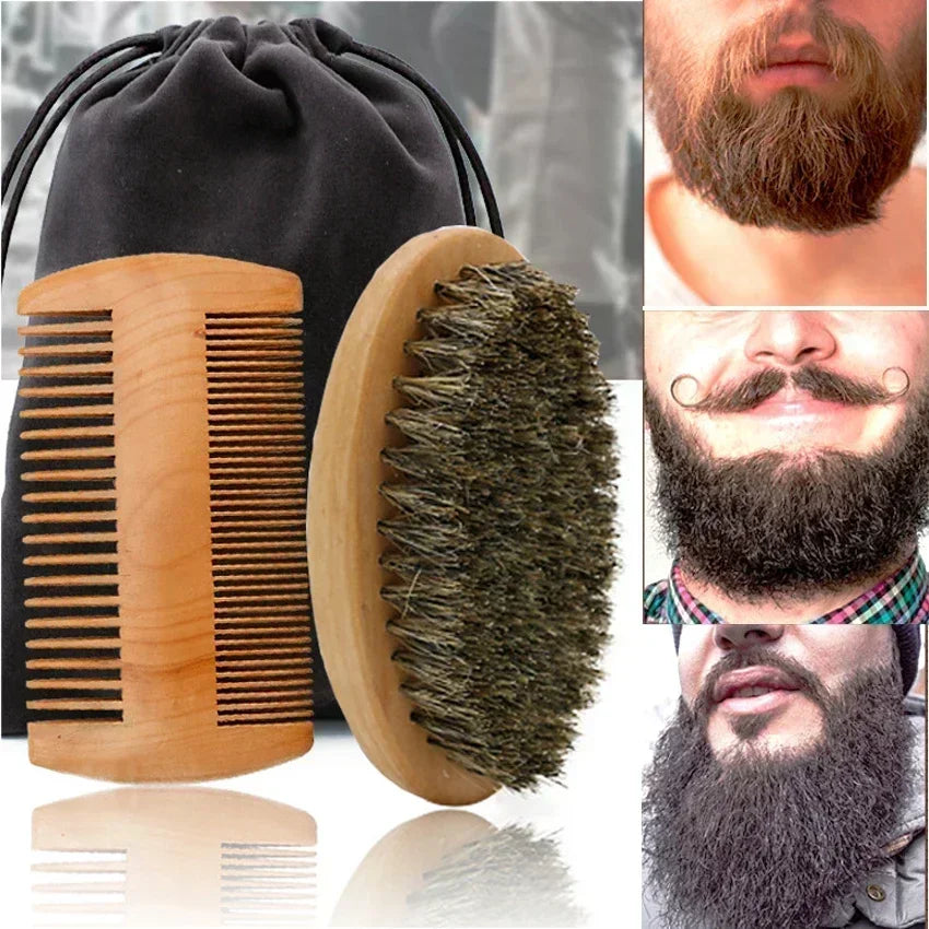 Boar Bristle Wood Beard Brush Kits With Gift Bag