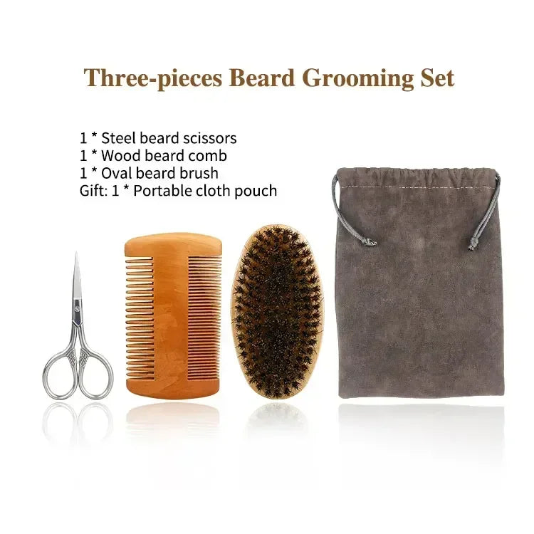 Boar Bristle Wood Beard Brush Kits With Gift Bag
