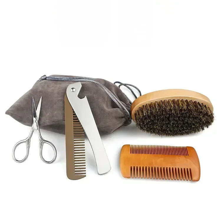 Boar Bristle Wood Beard Brush Kits With Gift Bag