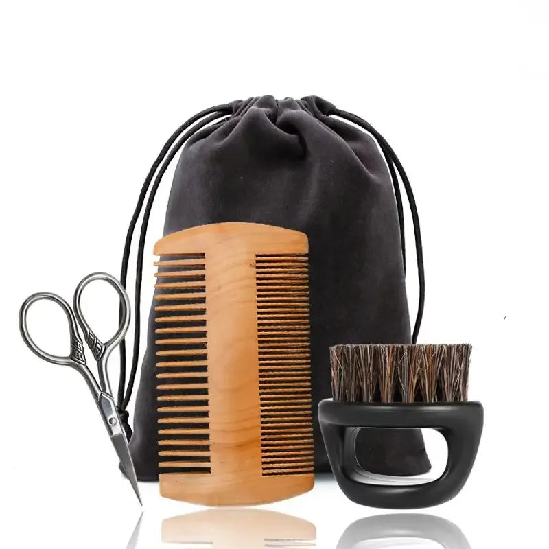 Boar Bristle Wood Beard Brush Kits With Gift Bag