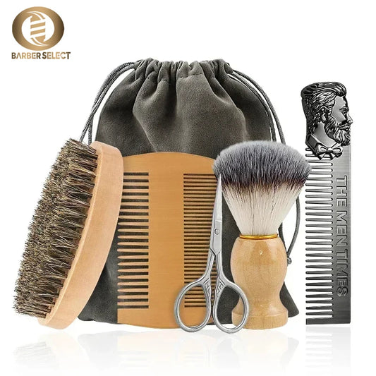 Boar Bristle Wood Beard Brush Kits With Gift Bag